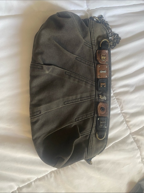 Diesel Handbags - Diesel Olive Green Canvas Clutch with Chain Strap